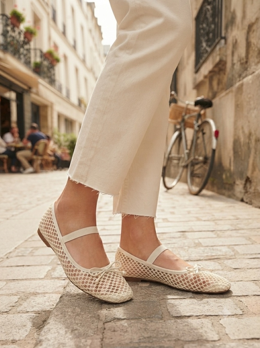 Nicole Miller Mesh Mary Jane Ballet Flats Bow Strap Slip On Square Toe US 8.5